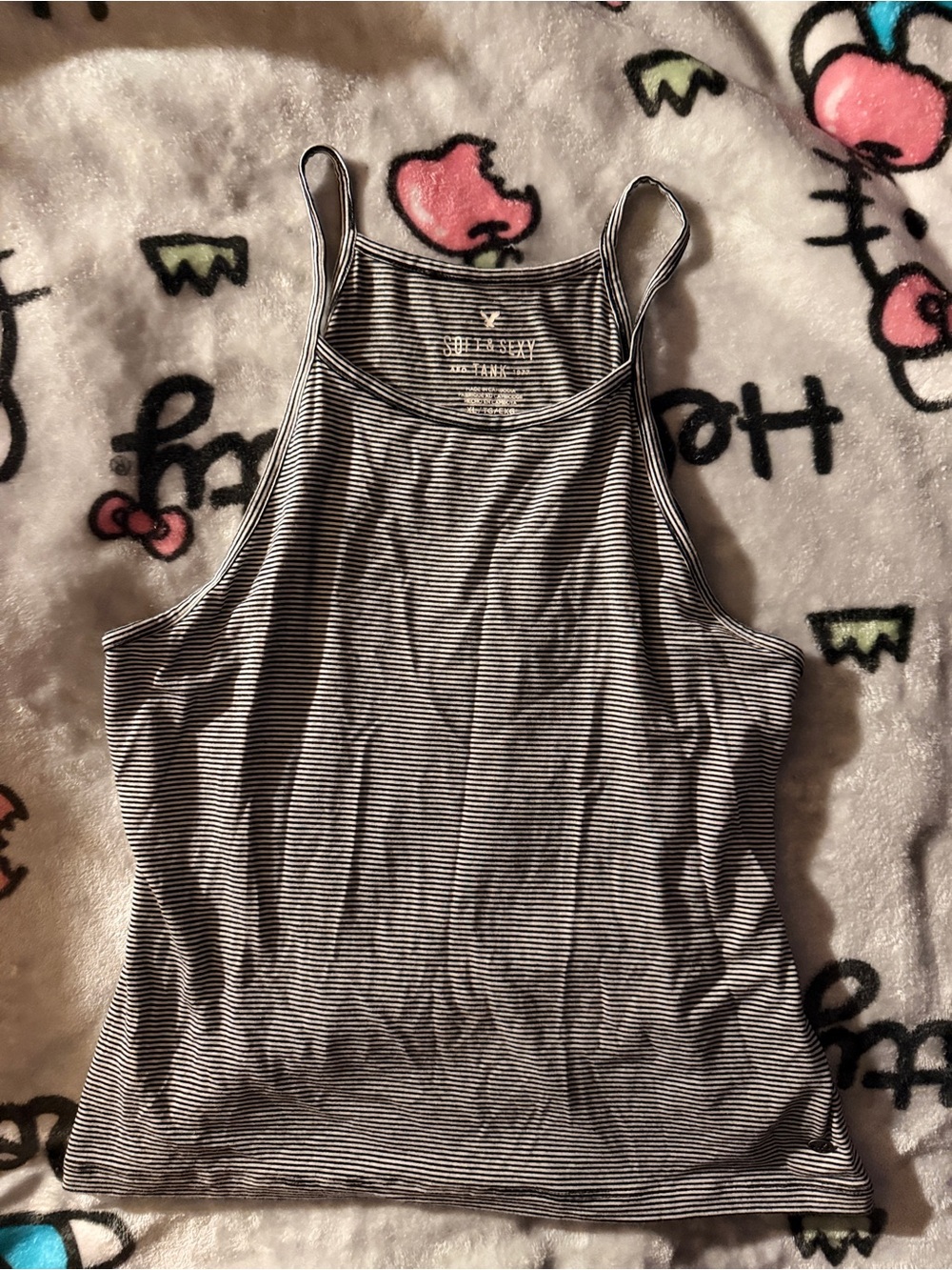 American Eagle Outfitters Black & White Striped High-Neck Tank